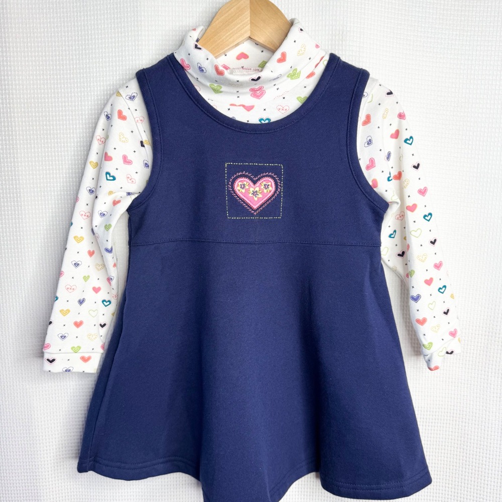 RARE! 2 Piece Vintage Carters Girls Heart Jumper Dress and Turtleneck 2T 90's